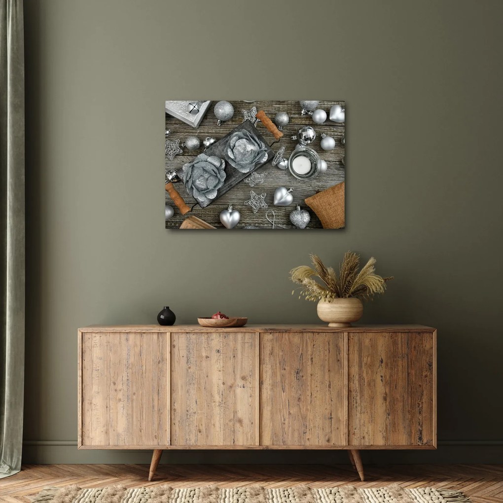 Kép - ezüst karácsonyi dekoráció (70x50 cm)
