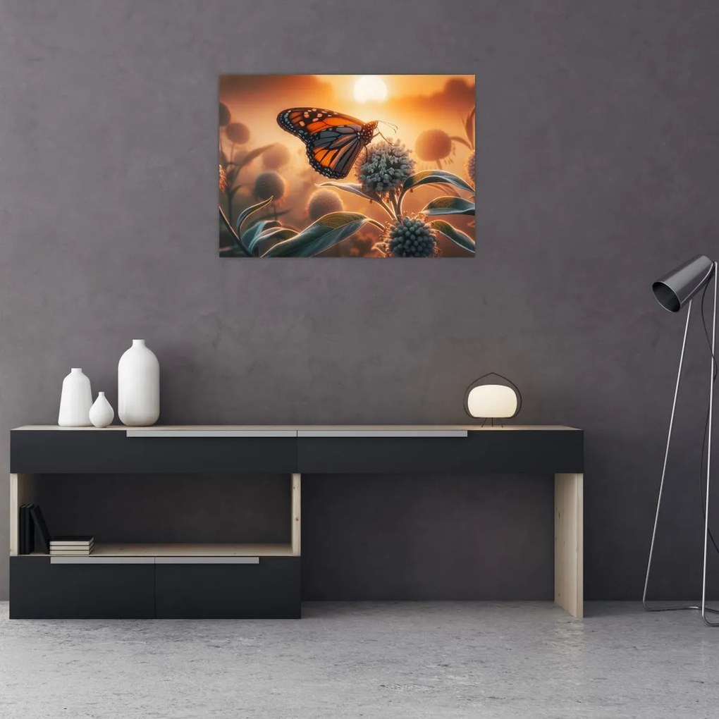 Kép – Pillangó a lenyugvó napban (70x50 cm)