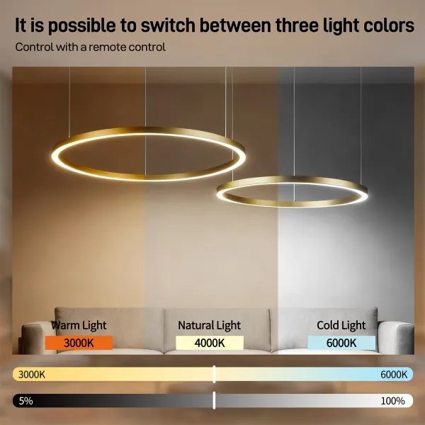 Brilagi - LED dimmelhető, kábelen függő PORTOFINO csillár LED/98W/230V arany +távirányító