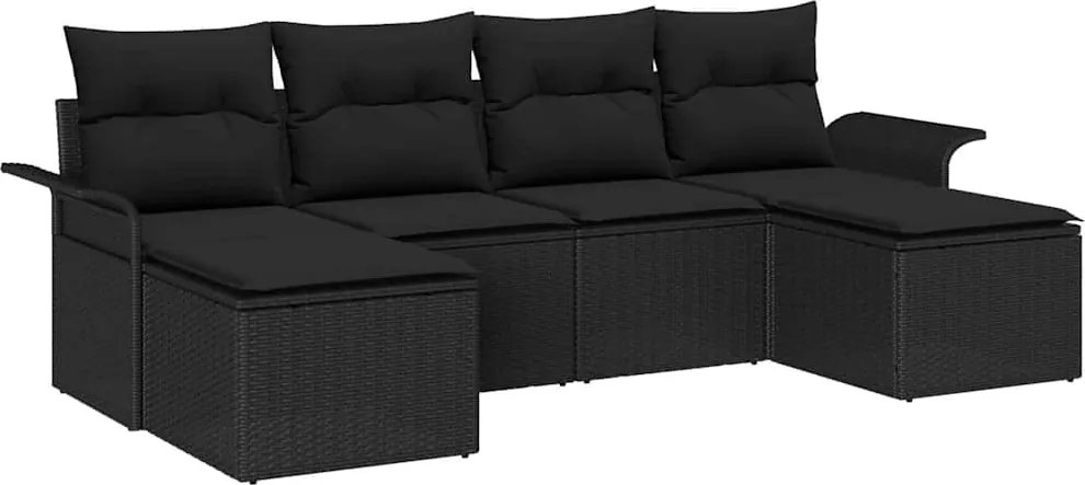 vidaXL Kerti Kanapé Szett tárolóval 6 pcs Fekete polirattan