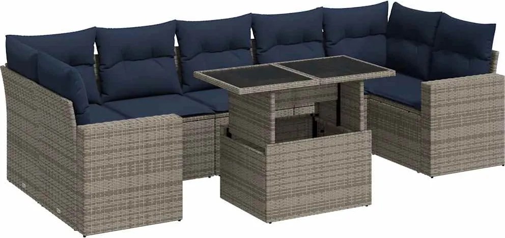 vidaXL 8 részes szürke polyrattan akácfa kerti ülőgarnitúra párnákkal