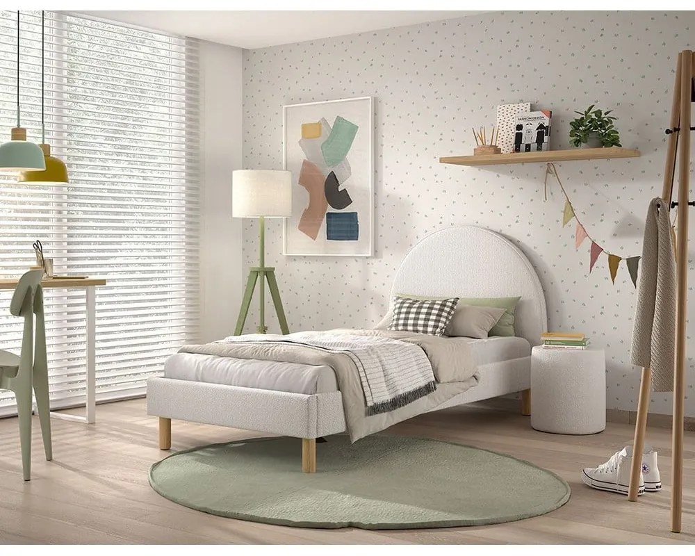 Fehér kárpitozott egyszemélyes ágy ágyráccsal 90x200 cm MOON – Vipack