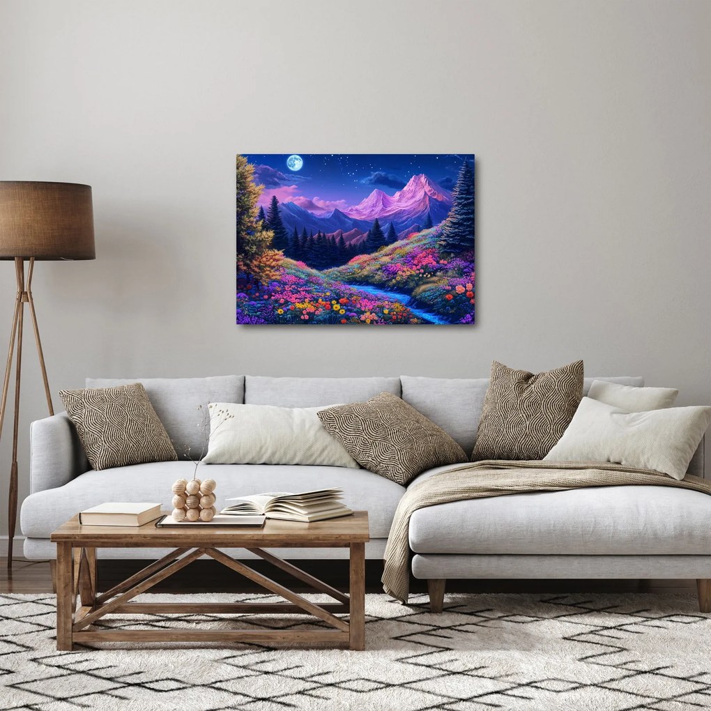 Kép - Lila táj teljes holdfénynél (70x50 cm)