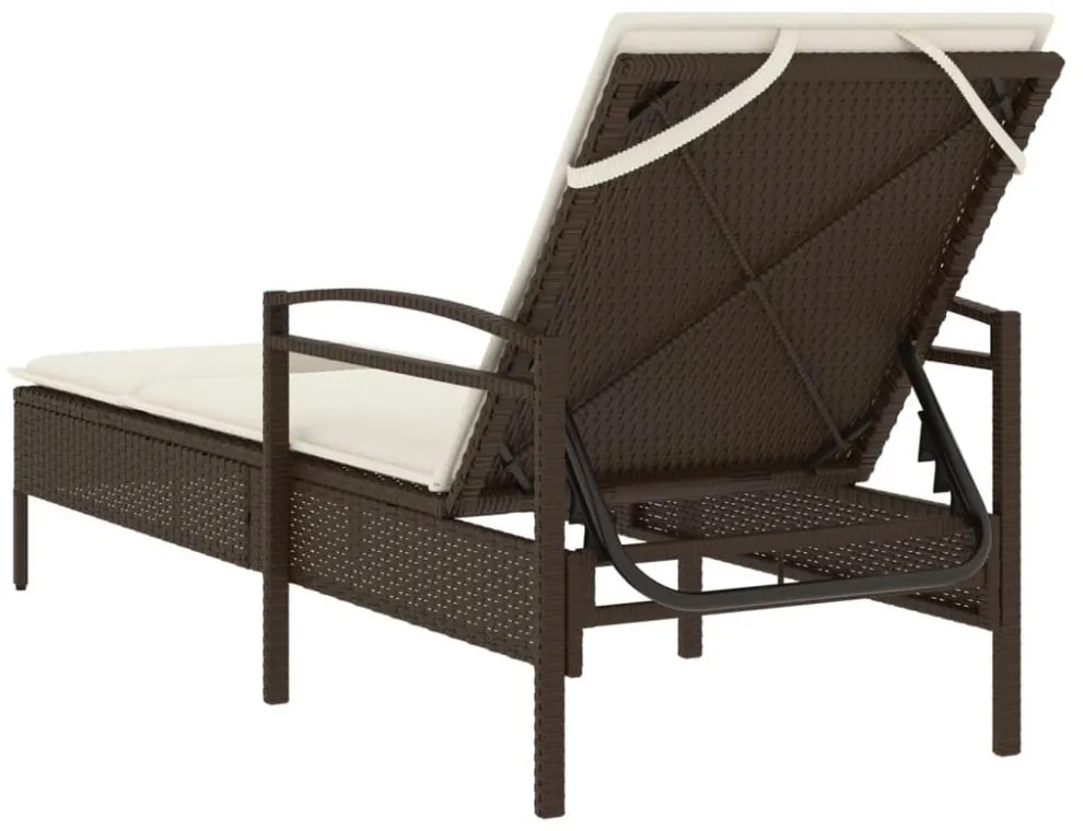 barna polyrattan napozóágy párnával 63x200x81 cm