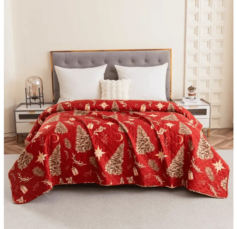 Ágytakaró GOLD CHRISTMAS piros Méret: 170 x 210 cm