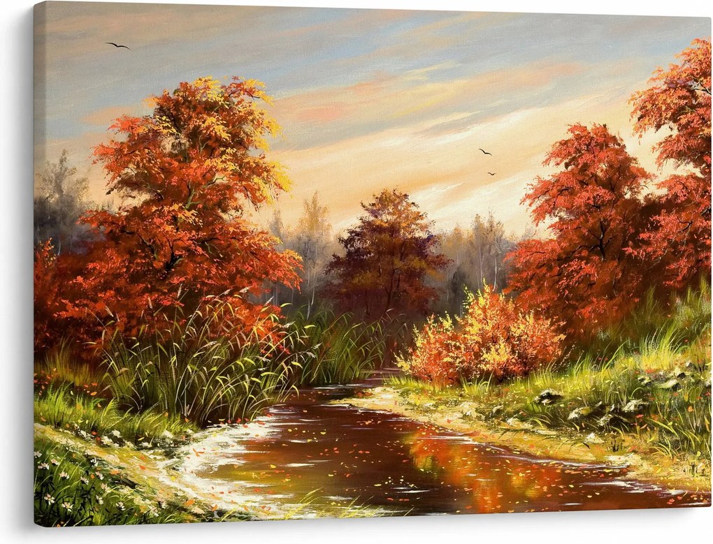 Kép egy folyóról egy őszi tájban, olajfestmény (70x50 cm)