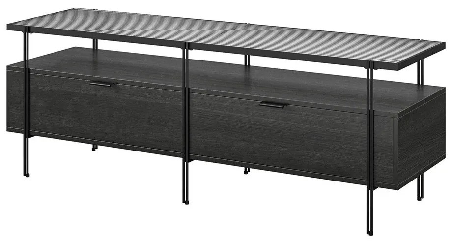 Fekete TV-állvány tölgyfa dekorral 140x50 cm Wainwright - Queer Eye