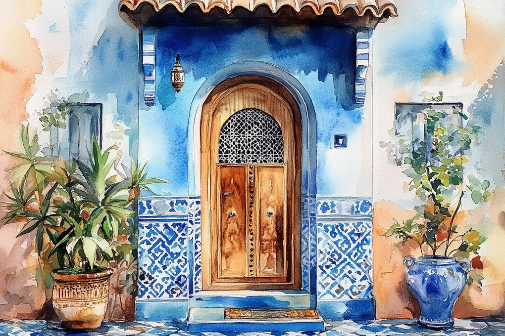 Vászonkép Canvas Arab Építészet Ajtó Bejárat Azulejos 60x40