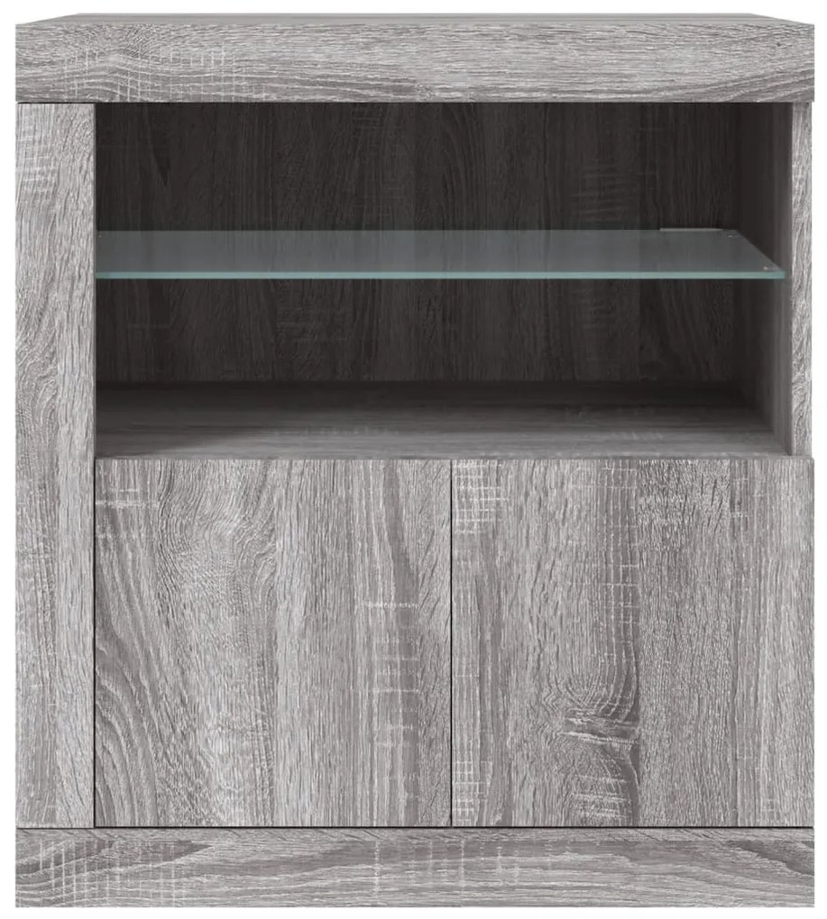 szürke sonoma színű tálalószekrény LED-ekkel 60,5 x 37 x 67 cm