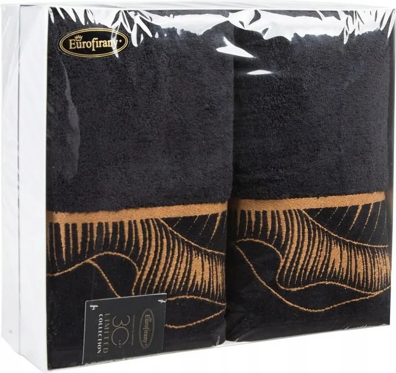 Törölköző szett 2db fekete arany ajándék szett ajándékdobozban