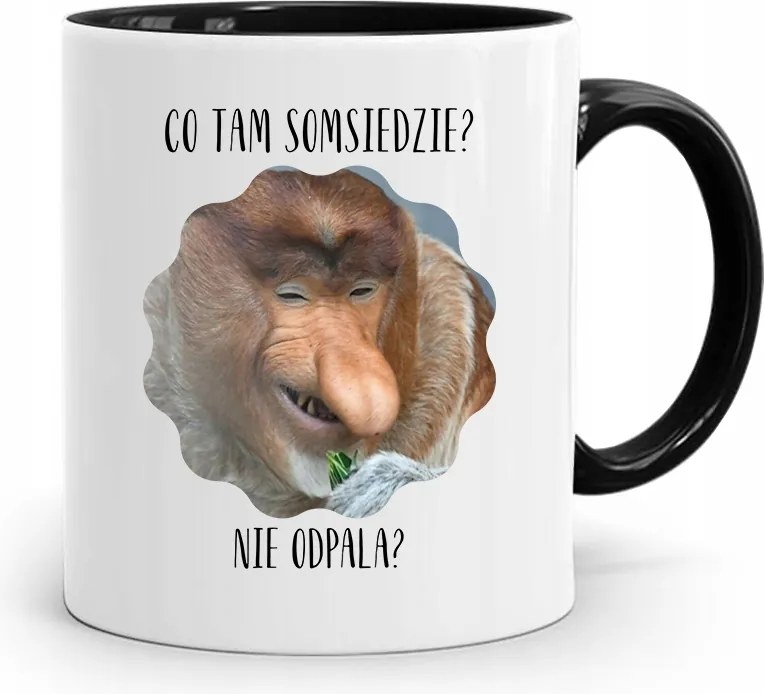 Bögre Fekete Hordozó Janusz MI Van Somsiedzi Nyomtatott Fotóval