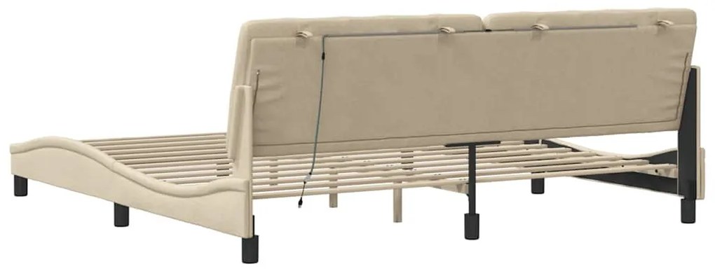 krémszínű szövet ágykeret LED-ekkel matrac nélkül 200 x 200 cm