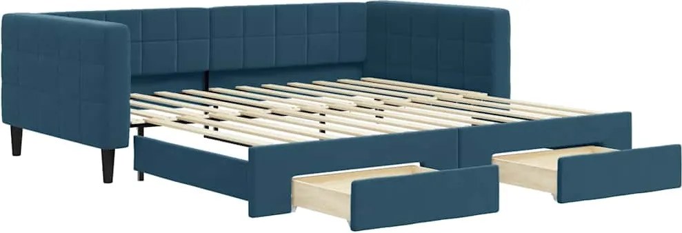 vidaXL kék kihúzható bársony heverő fiókkal 100 x 200 cm
