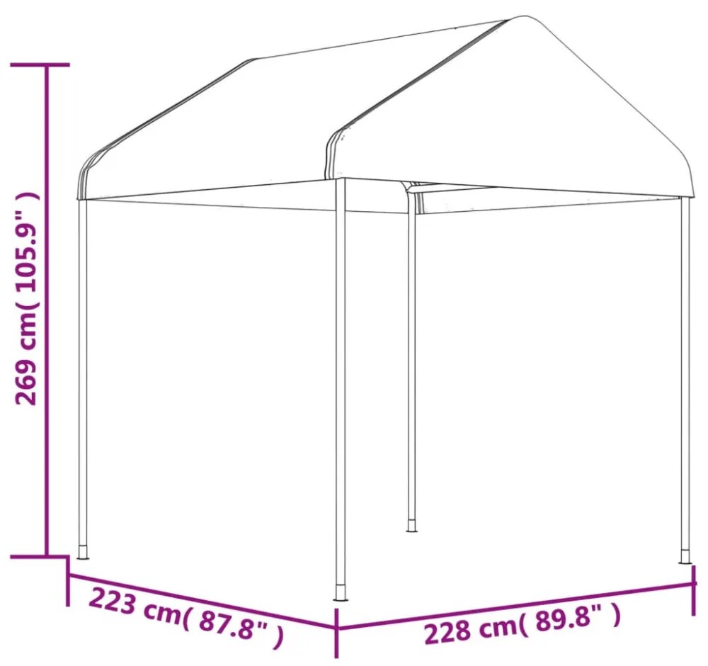 fehér polietilén pavilon tetővel 17,84 x 2,28 x 2,69 m