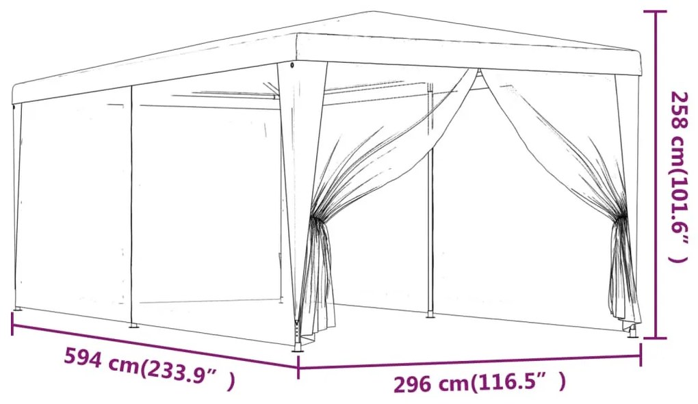 antracitszürke HDPE rendezvénysátor 6 hálós oldalfallal 3x6 m