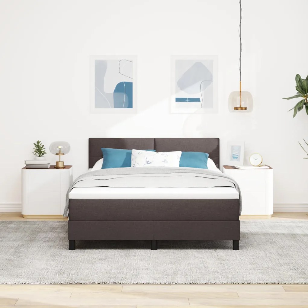 Boxspring Ágy Matrac & LED Sötétbarna 140x200 cm Szövet