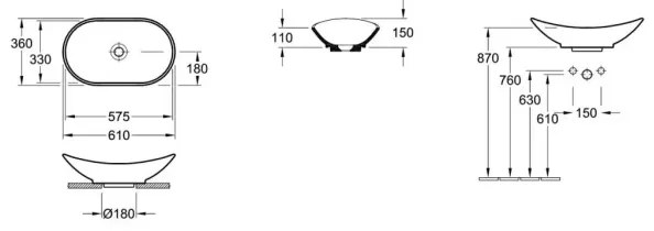 Villeroy & Boch 411060R1 - Pult fölé szerelhető mosdó MY NATURE 61x36 cm fehér