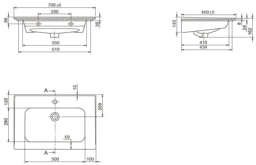 TMP KEOPS álló fürdőszobabútor - CeraStyle BLUE 70 - 42200 mosdóval - 70 x 47 cm