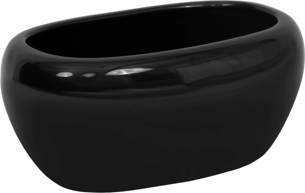 Fedő kaspó kerámia fekete fényes ovális ereszcsatorna 27cm orchidea pozsgás