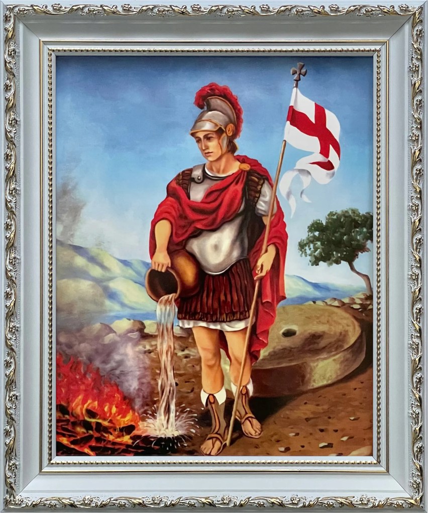 Vászonkép 31x26 Szent Flórián A Tűzoltók Védőszentje Fehér Díszített Keret