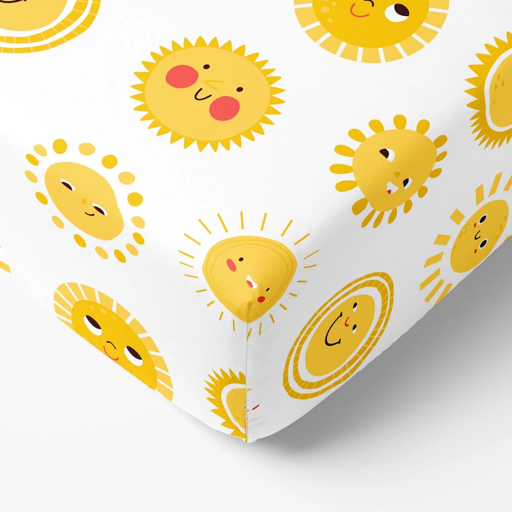 Goldea pamut gumis lepedő - mosolygós napocskák 80 x 200 cm