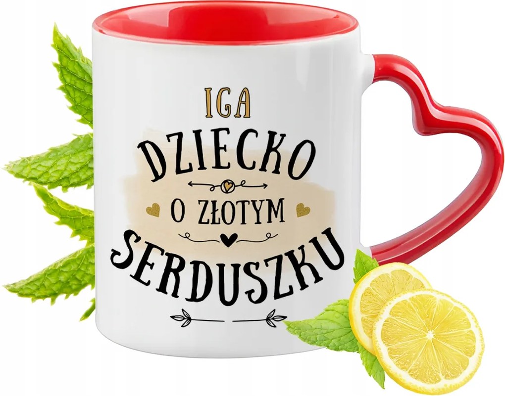 Piros bögre szív alakú füllel Iginek Ajándék