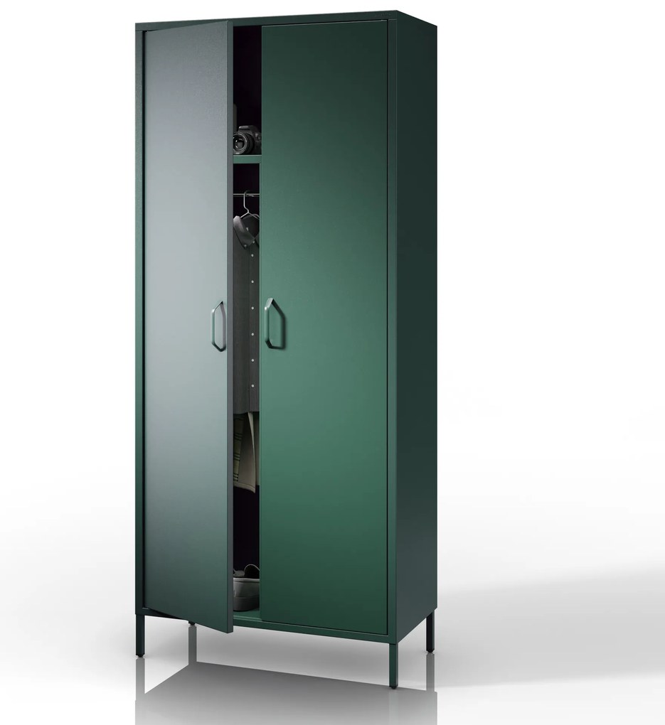 Gardróbszekrény FLAVIO, 800 x 1850 x 450 mm, Modern: palack zöld