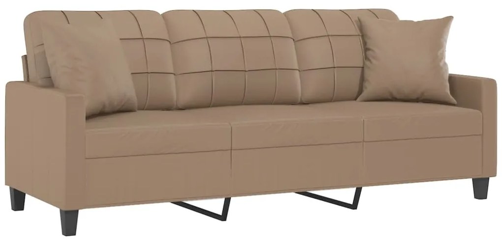 3 személyes cappuccino színű műbőr kanapé díszpárnákkal 180 cm