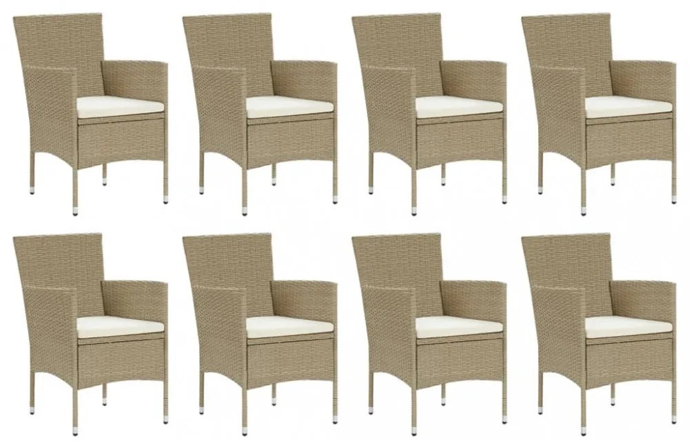 9 részes bézs polyrattan kerti étkezőgarnitúra párnákkal