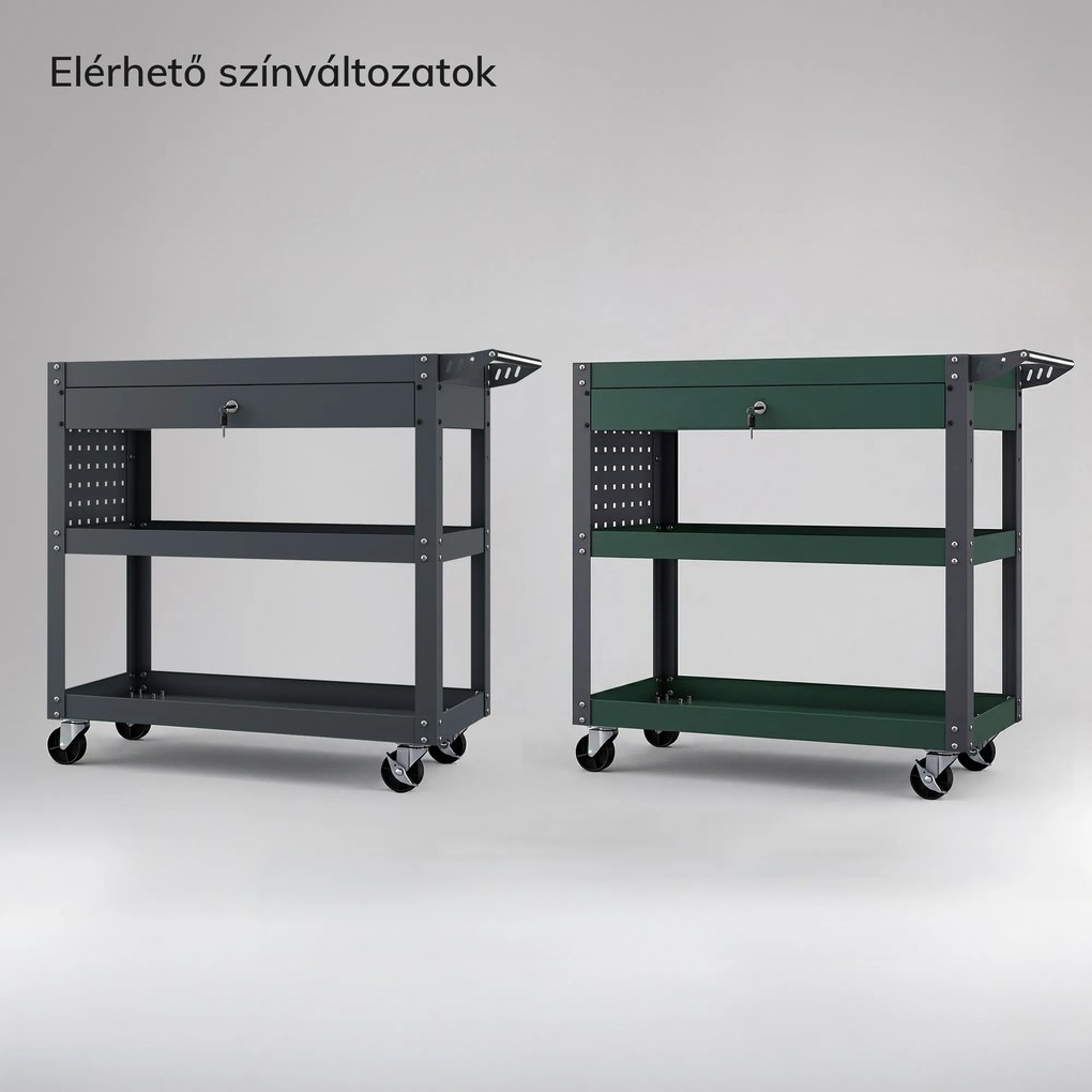 Műhelyi szerszámkocsi fiókkal, görgőkön, antracit, 800x800x380 mm: FRED