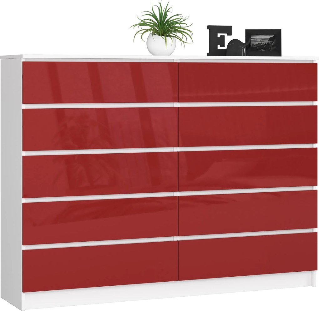 Komód K160 10SZ Clp Pk Piros Fényes Akd