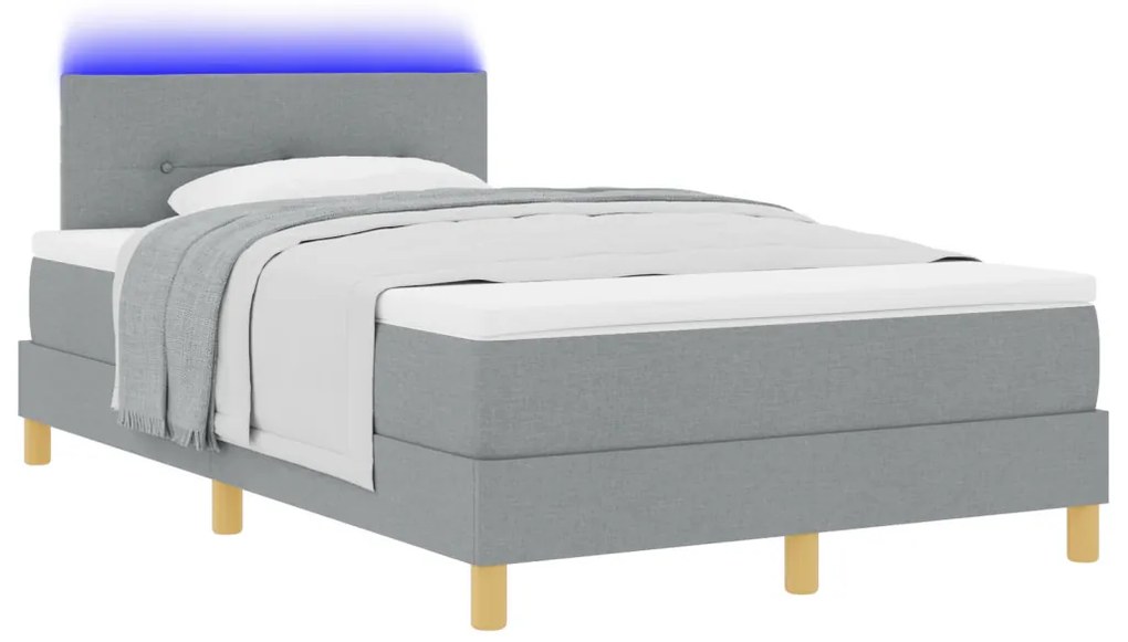 vidaXL LED Box Spring Ágy matracmal Világosszürke 120 x 200 cm szövet