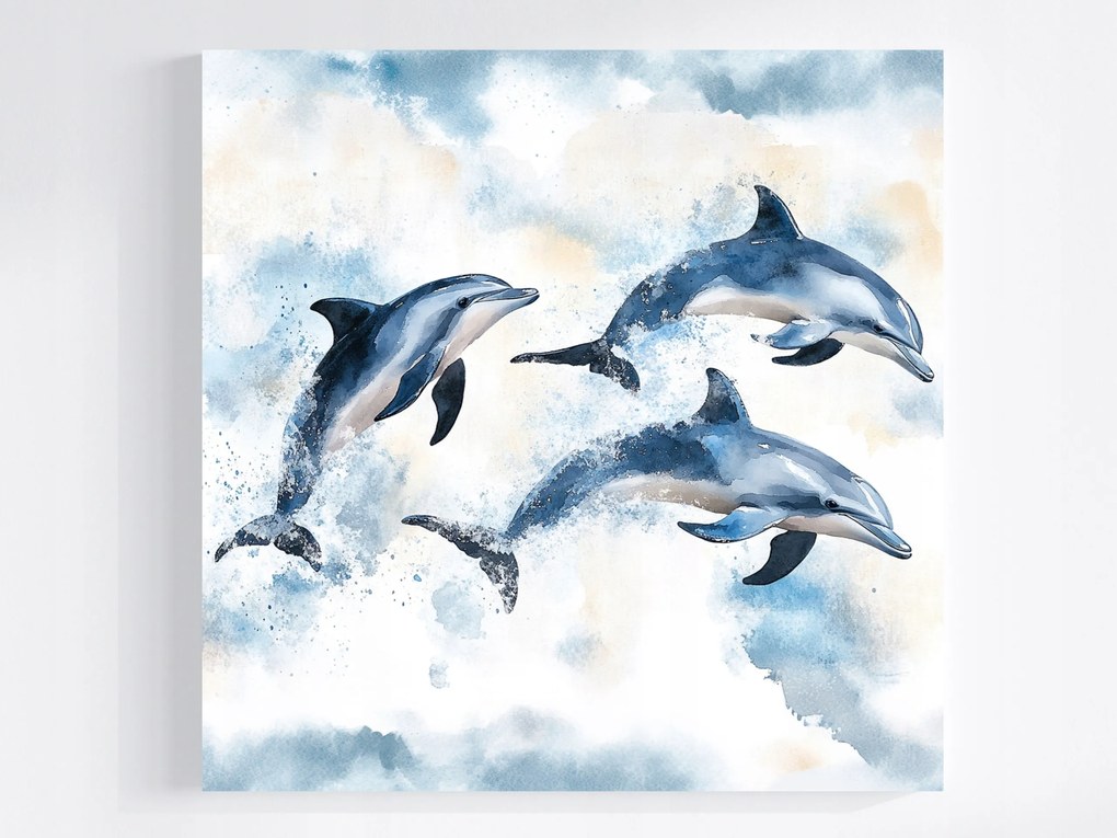 Vászonkép Canvas Tenger Óceán Víz Hullámok Delfinek Ugrások Szórakozás 80x80