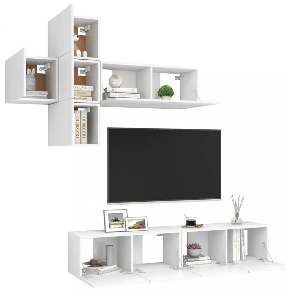 vidaXL 7 részes fehér szerelt fa TV-szekrényszett