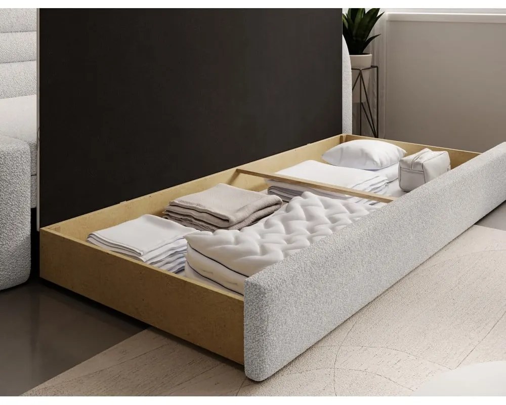 Krémszínű buklé kinyitható-tárolóhelyes kanapé jobb oldali 223 cm Fabillo – ELTAP