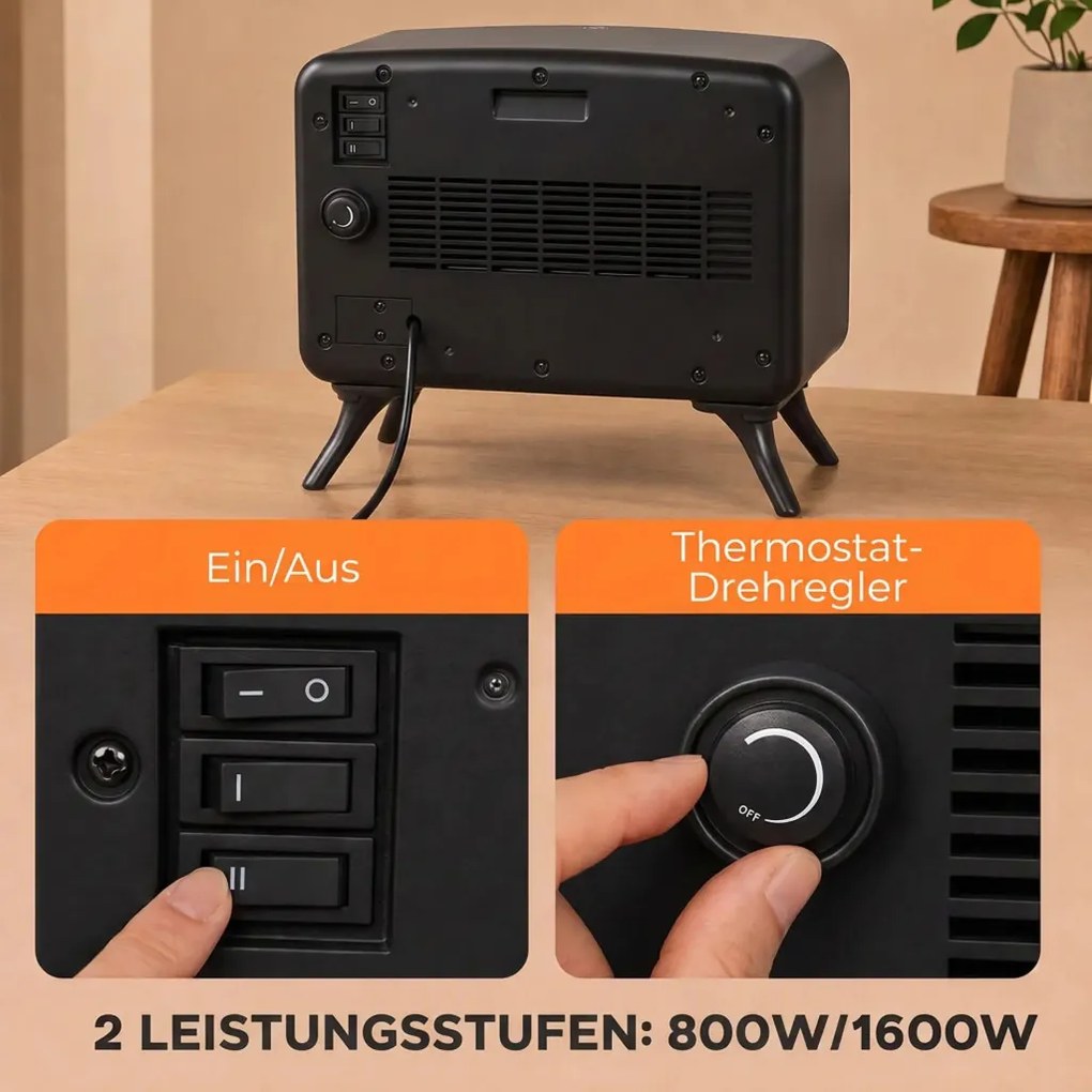HOMCOM Elektromos Kandalló 800 1600W fűtővel, levehető aljzattal