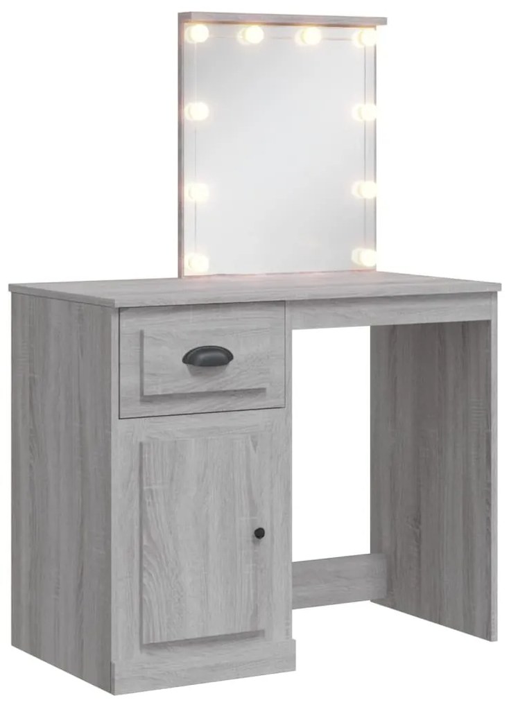 szürke sonoma fésülködőasztal LED-lámpákkal 90x42x132,5 cm