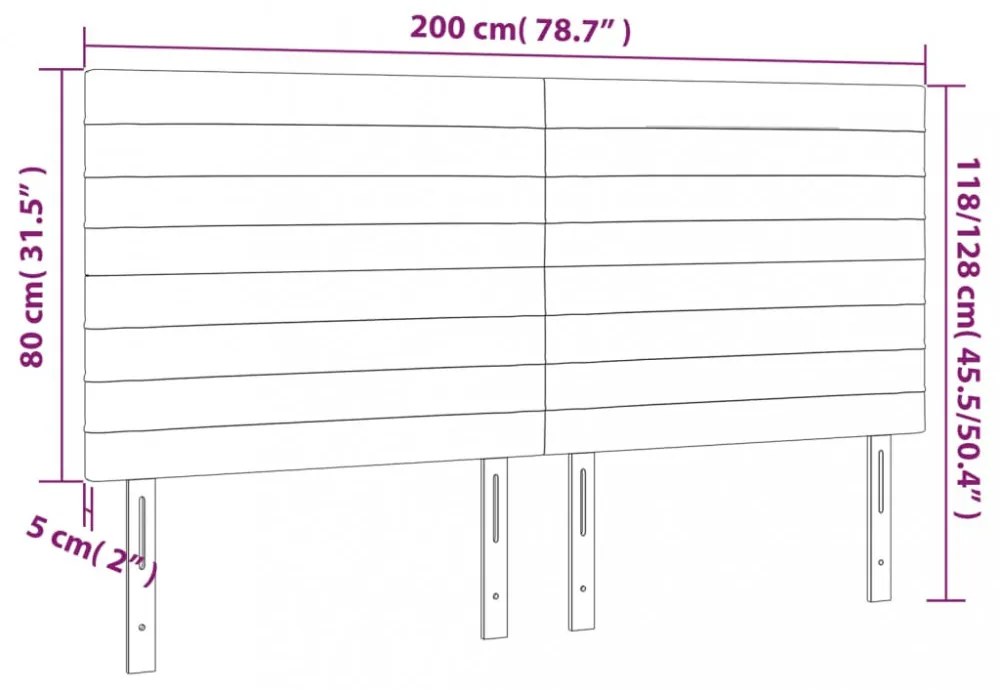 sötétbarna szövet LED-es fejtámla 200x5x118/128 cm