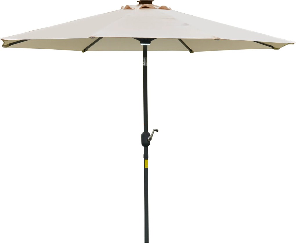 Outsunny Kerti Napernyő Φ270 x 245cm Kurblival és Dőléssel, LED Fényekkel és Napenergia Panellel, Krémszín | Aosom
