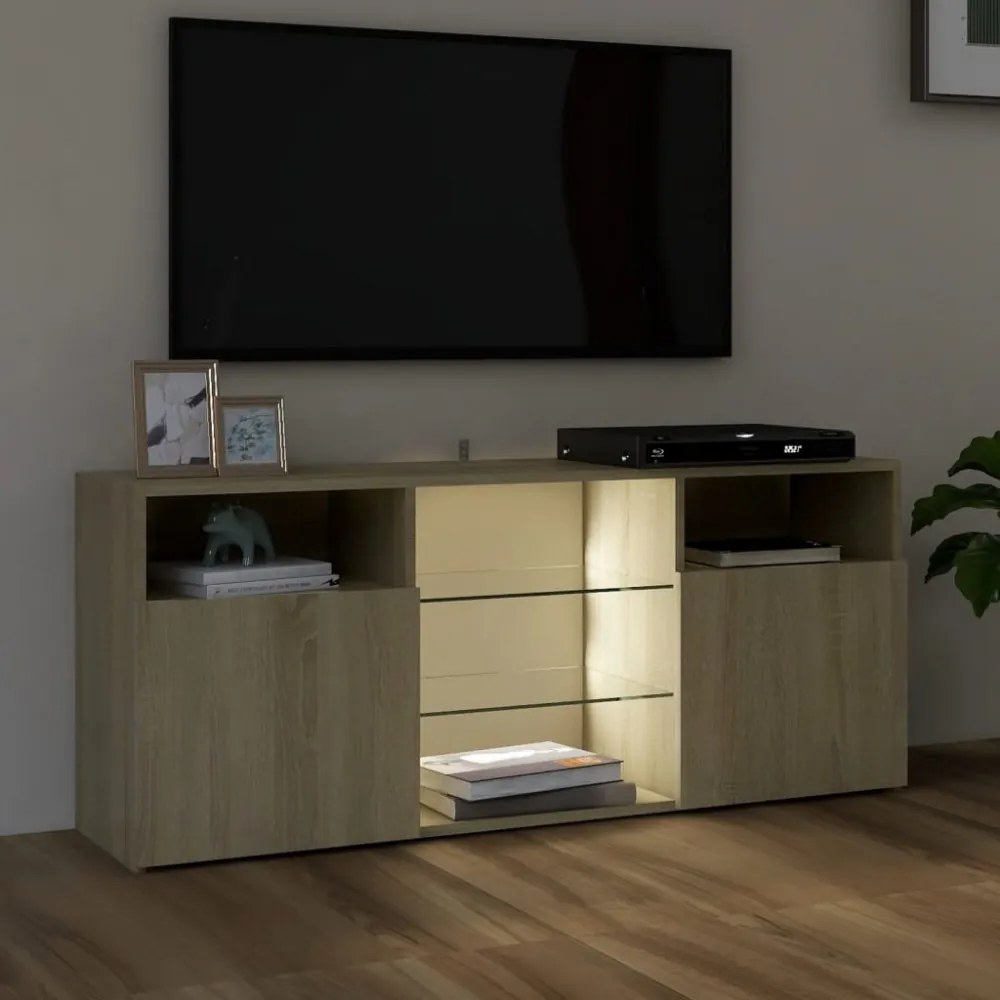 sonoma tölgy színű TV-szekrény LED lámpákkal 120x30x50 cm