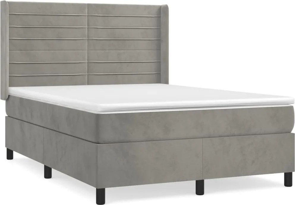 vidaXL világosszürke bársony rugós ágy matraccal 140x190 cm