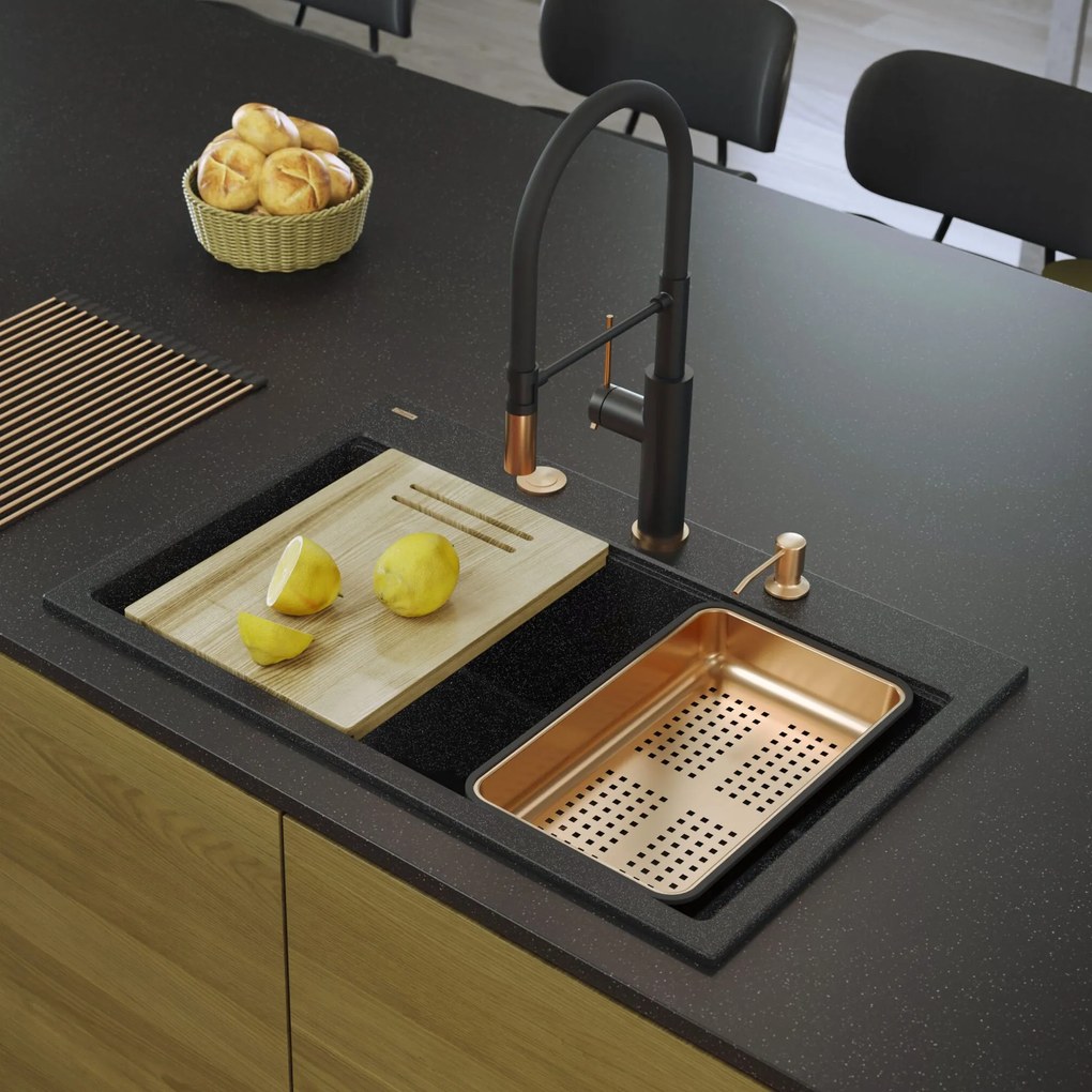 gránit mosogató MARC 110 WORKSTATION Black Metallic