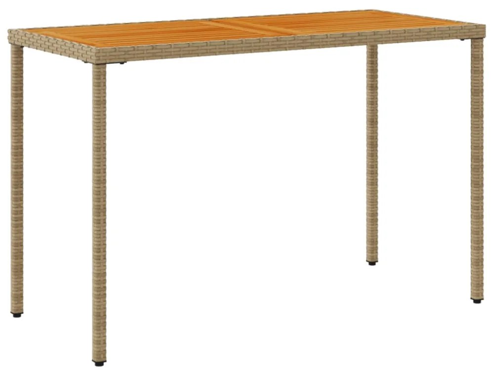 bézs polyrattan akácfa lapos kerti asztal 115x54x74 cm