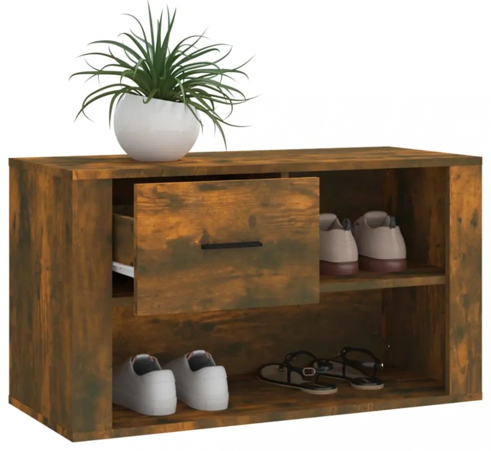 füstös tölgy színű szerelt fa cipősszekrény 80x35x45 cm