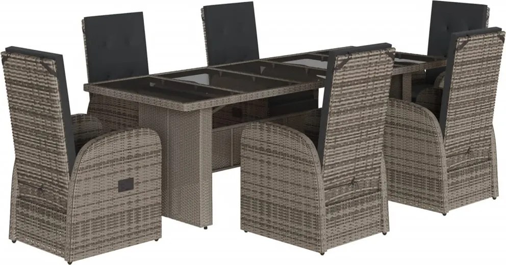 vidaXL 7 részes szürke polyrattan kerti étkezőgarnitúra párnával