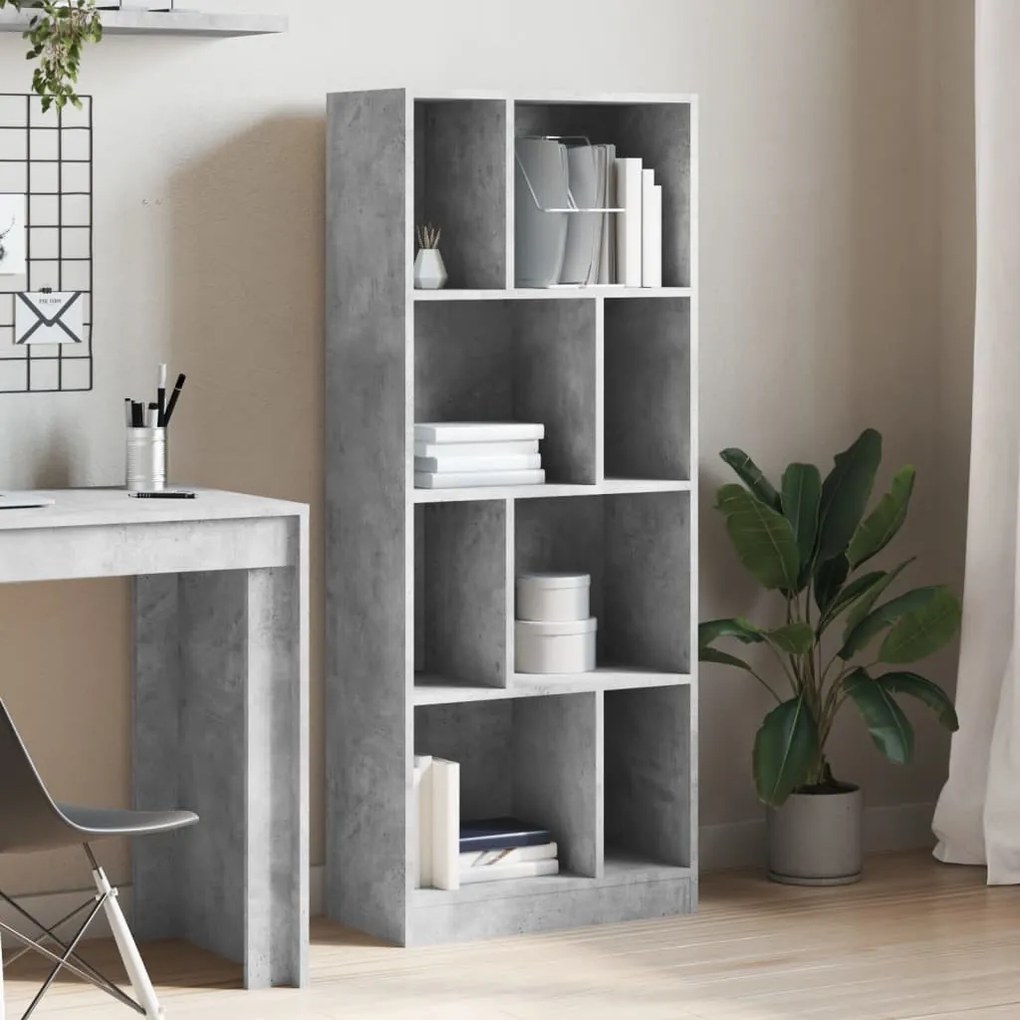betonszürke szerelt fa könyvespolc 57 x 28,5 x 141 cm
