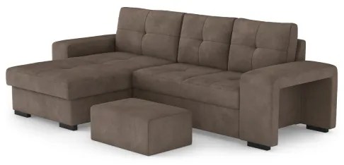 PALERMO baloldali barna kihúzható kanapé tárolóval és puffal