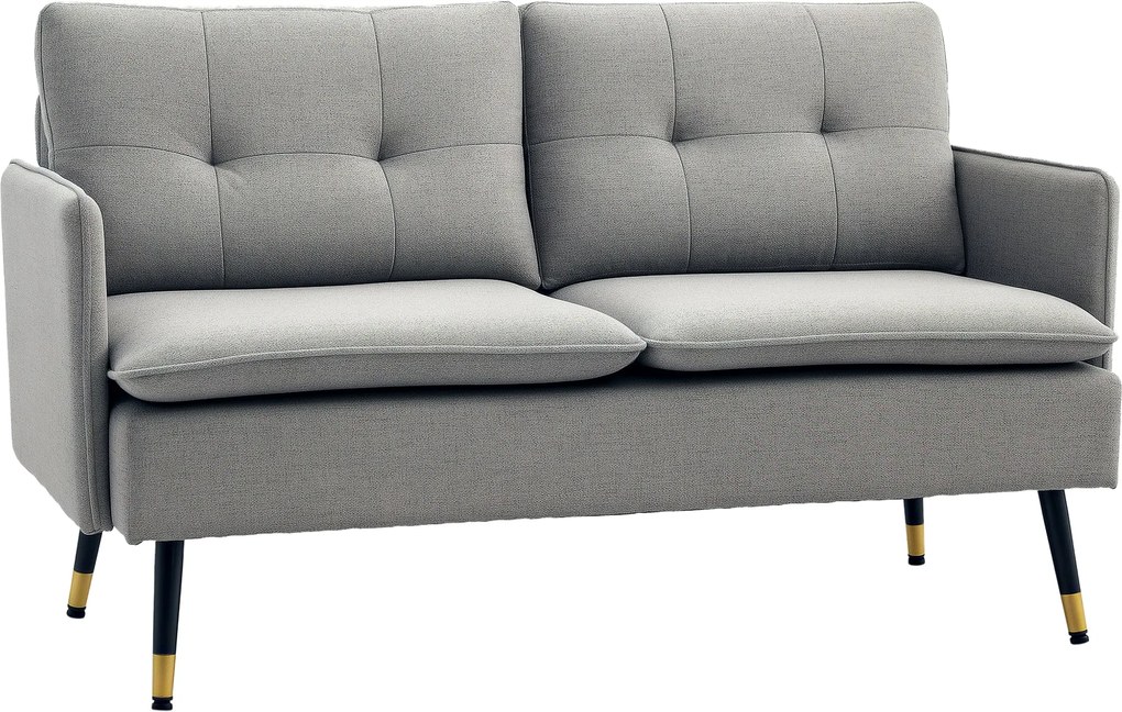 HOMCOM 2-személyes Kanapé Kárpitozott Vászonnal, Párnákkal, Kartámaszokkal és Acél Lábakkal, 240kg Terhelhetőség, 139x68x80 cm, Szürke | Aosom