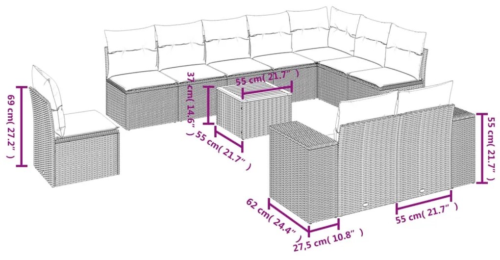 11 részes bézs polyrattan kerti ülőgarnitúra párnákkal