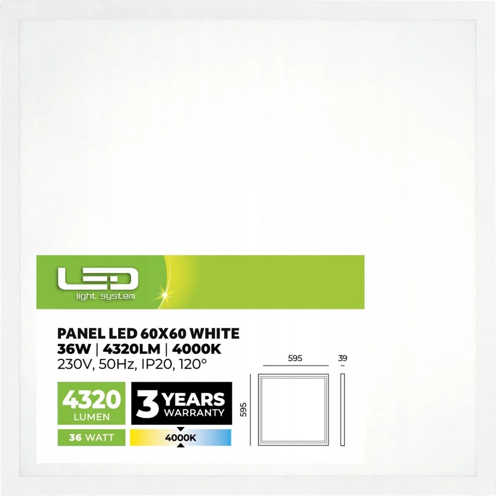 Falra szerelhető Led panel 36W 60x60cm Plafon Négyzet alakú lámpa fekete 4000K fehér